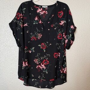 Maurices Black Floral Blouse Size 2 or 2X
